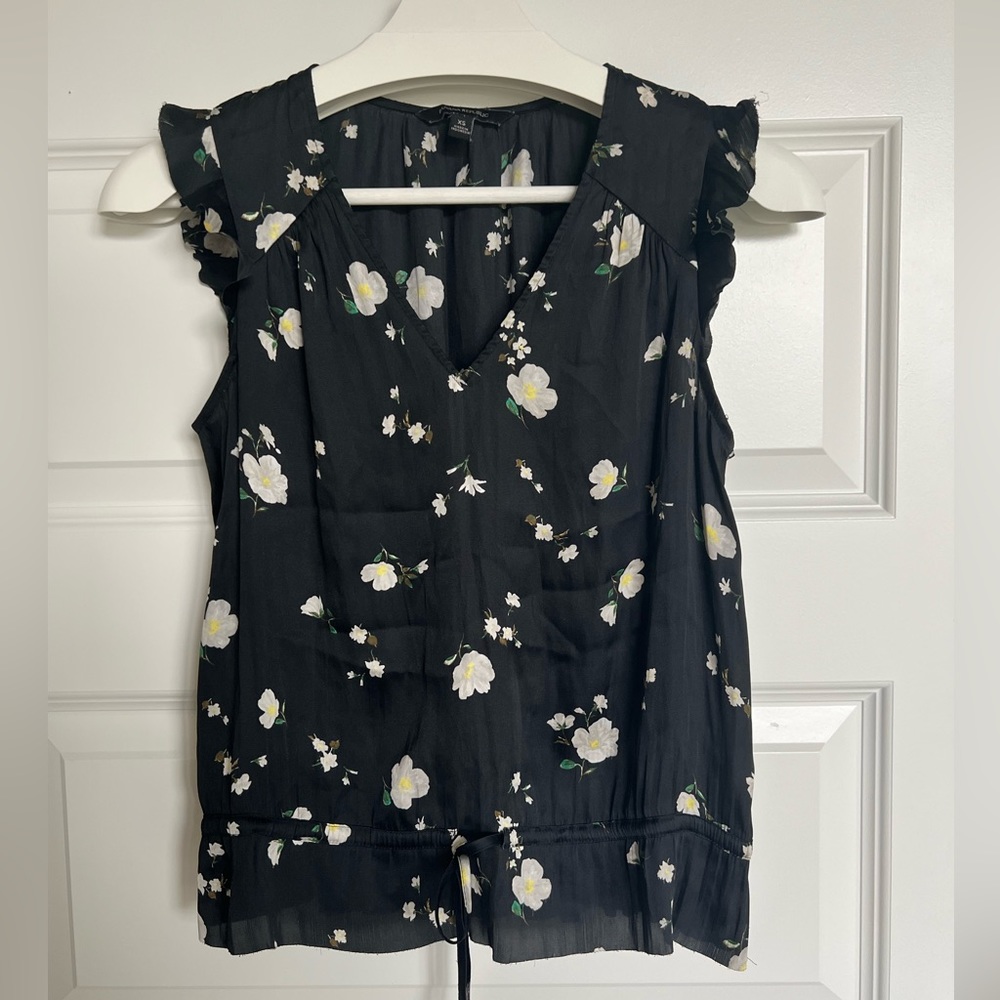 Banana Republic Petite Soft Satin Ruffle Top Black Petite XS